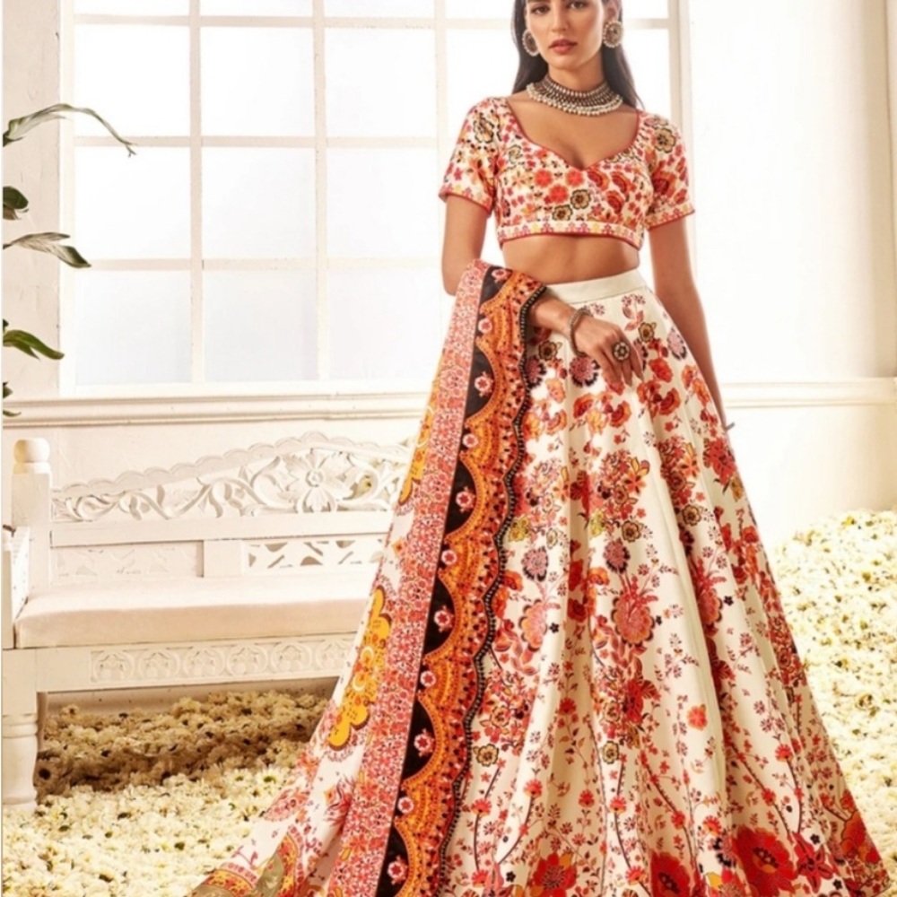 Floral Maxi Dress with Red and Orange Accents